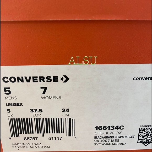 🌿Sale🌿 Converse Chuck 70 Leather Low Top Black Purple Women's Size 7 166134C - Picture 10 of 10